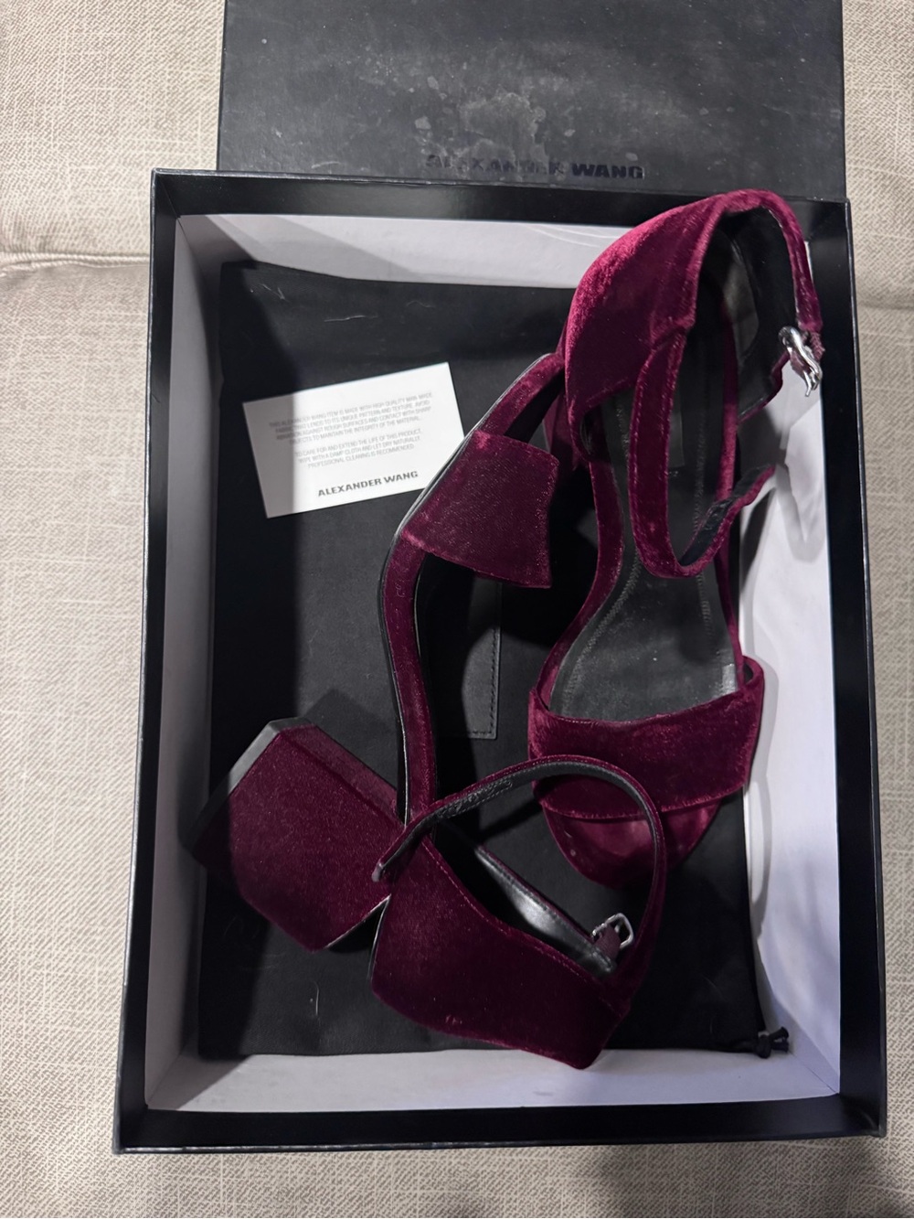 Alexander Wang Abby Burgundy Velvet Sandals Heels 80mm + Box